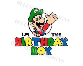 Super Mario Luigi I&#39;m the birthday boy SVG PNG jpg, Luigi birthday svg, Luigi birthday shirt svg, Silhouette Cameo, Luigi birthday boy shirt