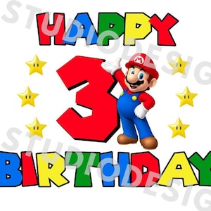 Super Mario 3 urodziny PNG JPG, Mario urodziny PNG, Cricut, Sylwetka Cameo, Wytnij obraz pliku, Mario 3 urodziny, Mario trzecie urodziny png