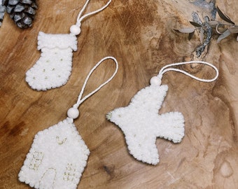 Adorno navideño de pájaro / casa / calcetín - fibras naturales - inspiración escandinava - decoración de fiesta, habitación de bebé