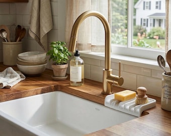 Silicone Sponge Holder| Self Draining Soap Tray| Kitchen Sink Organizer| Faucet Splash Catcher