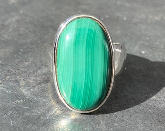 Malachite ring - natural malachite ring - adjustable malachite ring size - U.K. - R, US - 9, EU - 59