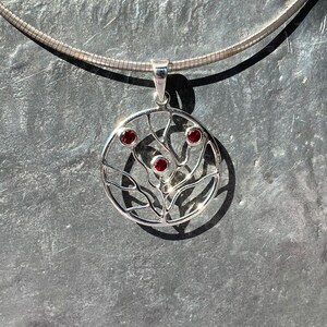 Garnet tree of life  pendant - silver garnet pendant