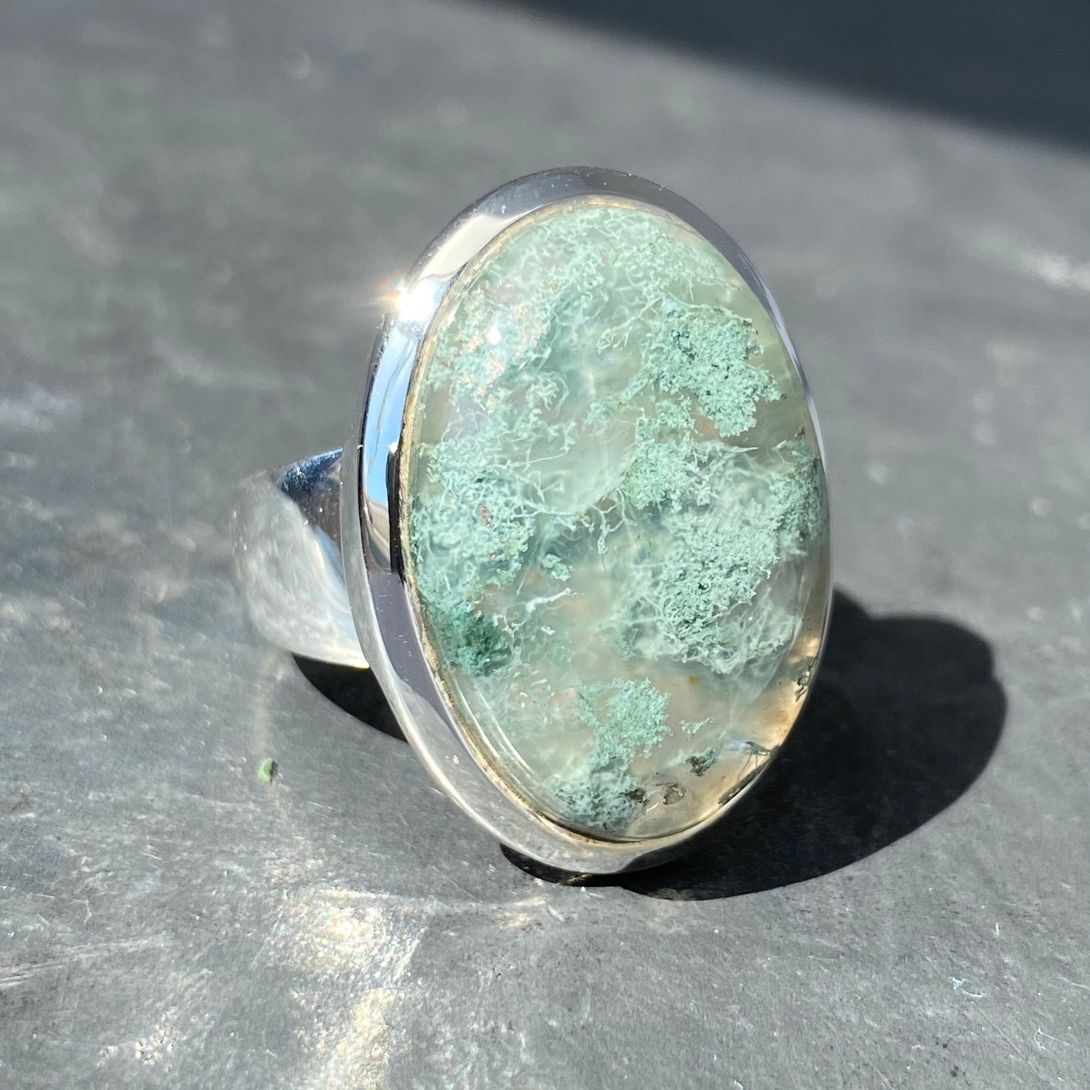 Moss agate ring large moss agate ring oval moss agate ring | Etsy