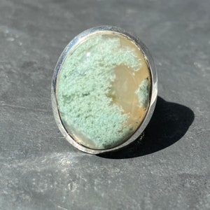 Moss agate ring - large moss agate ring - oval moss agate ring size U.K. - M, US - 6 1/2, EU - 53