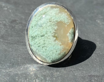 Moss agate ring - large moss agate ring - oval moss agate ring size U.K. - M, US - 6 1/2, EU - 53