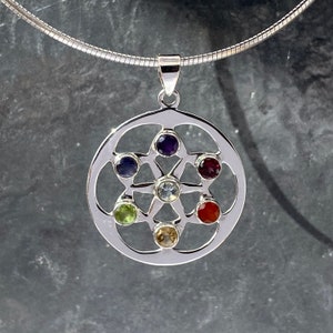 Chakra mandala pendant - 7 chakra mandala pendant - silver seven chakra mandala pendant