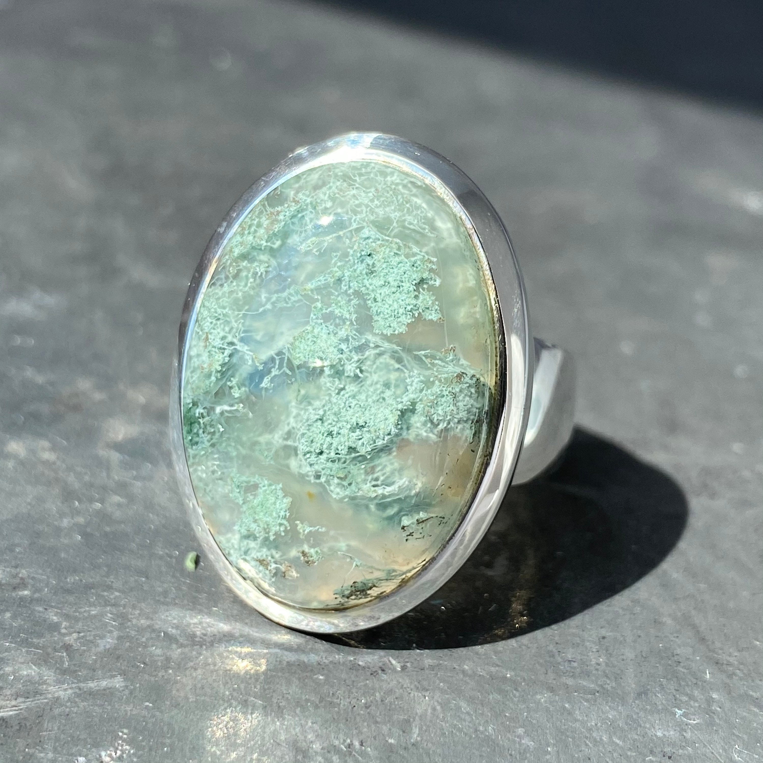Moss agate ring large moss agate ring oval moss agate ring | Etsy