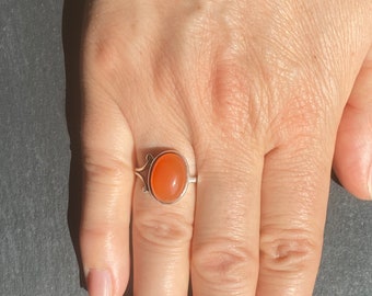 Carnelian ring - sterling silver carnelian ring size U.K. - P 1/2, US - 8, EU - 57