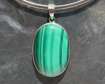 Malachite pendant - malachite necklace - silver malachite pendant