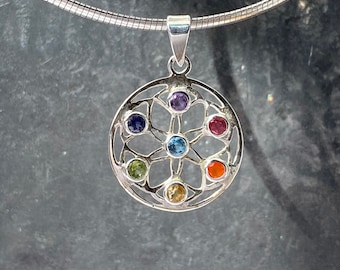 Samen des Lebens Chakra Anhänger - 7 Chakra Blumenanhänger - Silber Samen des Lebens Anhänger