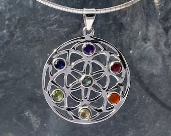 Samen des Lebens Chakra Anhänger - 7 Chakra Blumenanhänger - Silber Chakra Samen des Lebens Anhänger