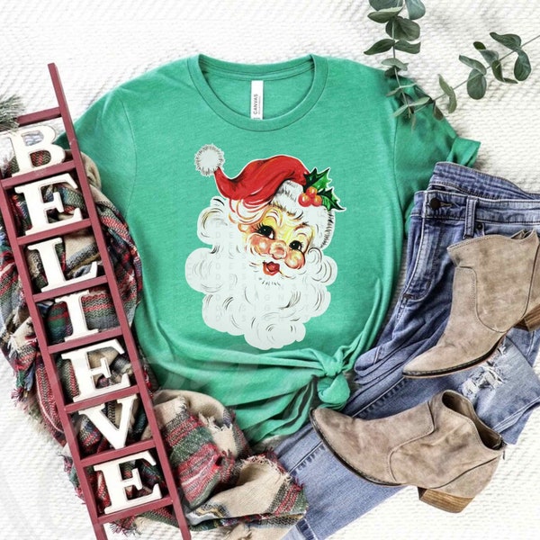 Retro Santa Tee,Vintage Santa Shirt,Santa Christmas Shirt,Merry Christmas Shirt,Christmas Tshirt,Womens Christmas,Classic Christmas,Xmas Top