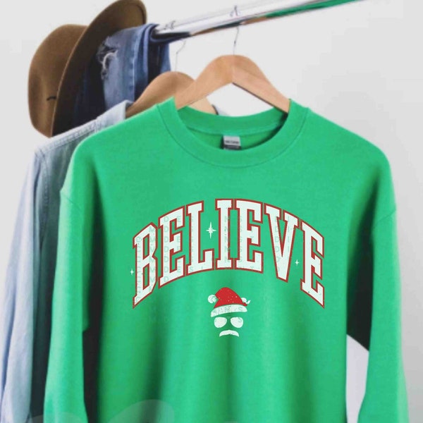 Believe Ugly Christmas Sweater,Ted Christmas Sweatshirt, Funny Santa Hat Shirt,Funny Mens Wife Christmas Shirt Gift,Funny Xmas Shirt,Futbol