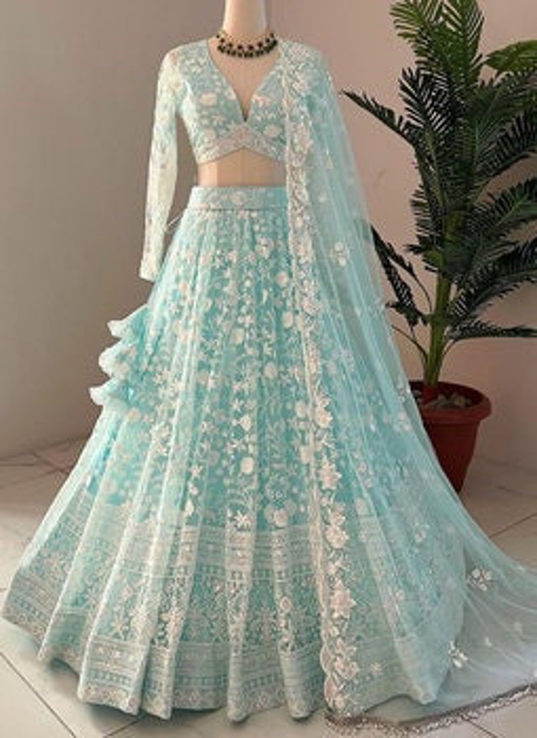 Light Lengha Light Blue Soft Net Designer Lehenga Choli for Woman Bollywood Lahanga ...