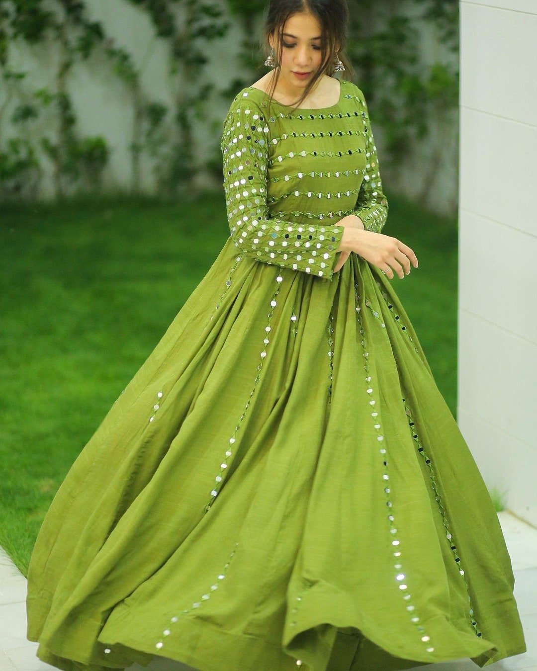 Green Cotton Designer Anarkali Ready to Wear Anarkali - Etsy
