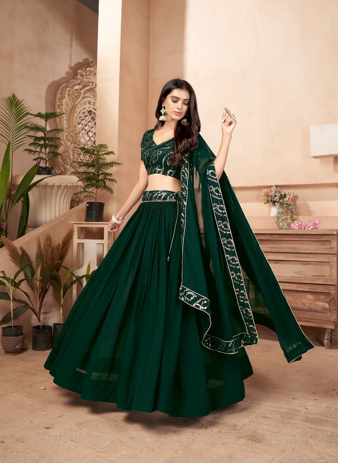 Green Georgette Lehenga Choli