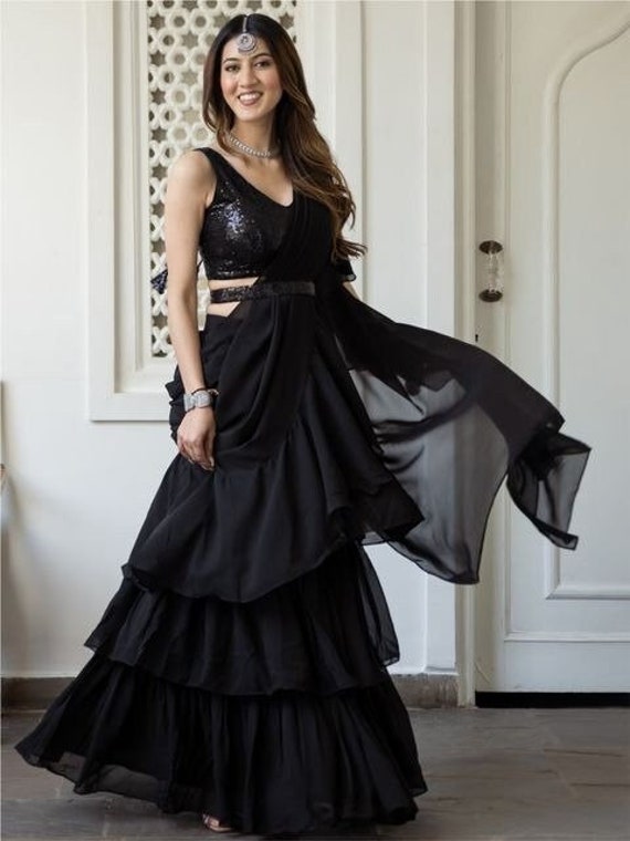 Designer frill top party wear saree