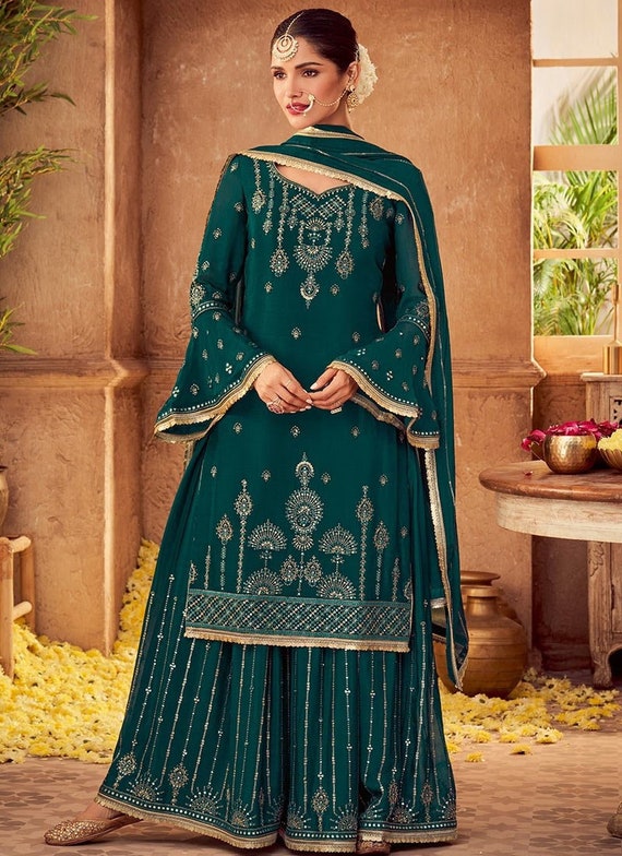Designer Chiffon Sharara Suit Bollywood Party Wear Sharara Suit Marriage Sharara Indian Wedding Sharara Ready to Wear Embroidered Sharara Etsy UK