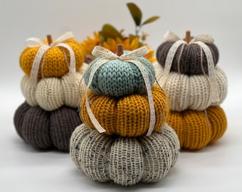 Knitted Wool Pumpkin Stack , Fall decor, Tabletop Decor, Automne Decor,