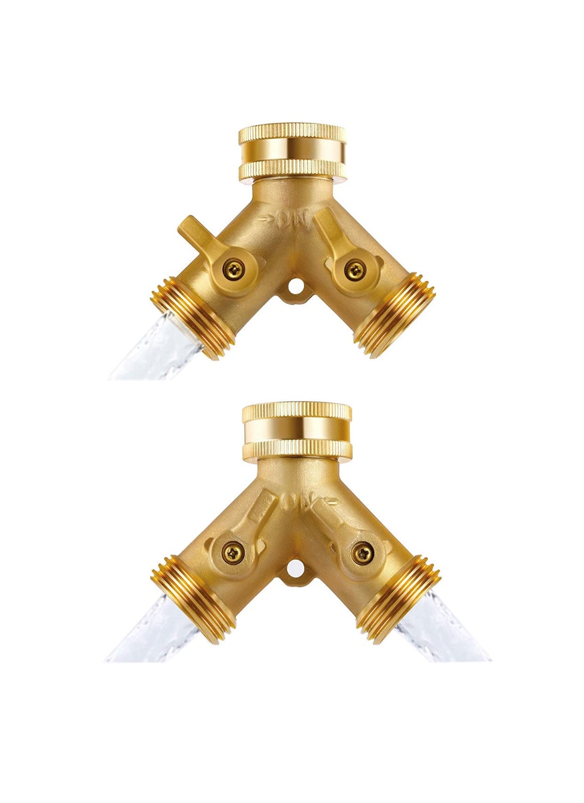 Heavy Duty Brass Garden Hose Y Splitter 2 Way Adapter, 3/4 Y Connector, Hose Spigot Adapter With