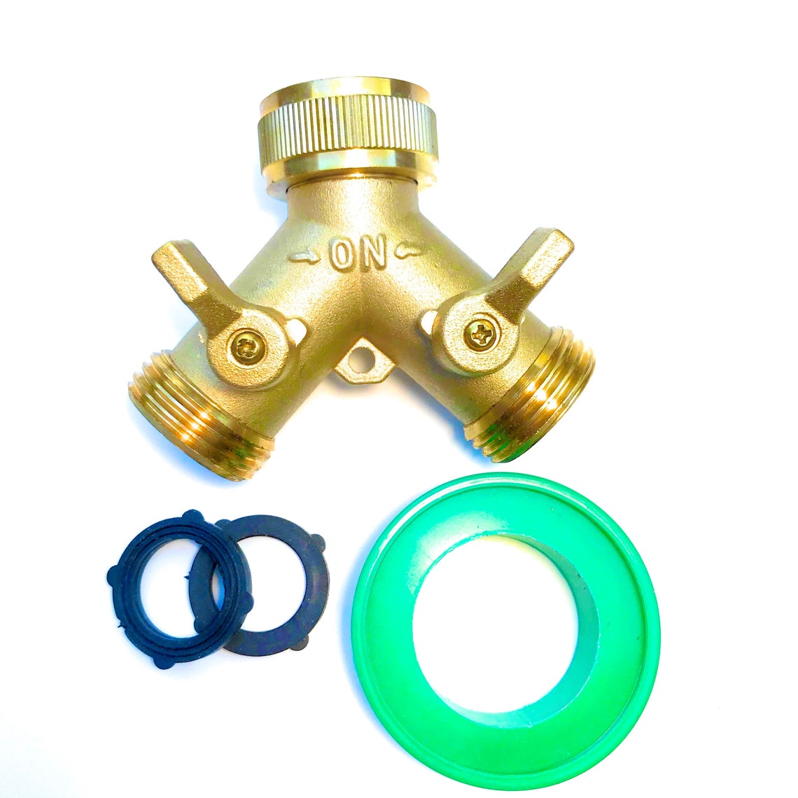Heavy Duty Brass Garden Hose Y Splitter 2 Way Adapter, 3/4 Y Connector, Hose Spigot Adapter With
