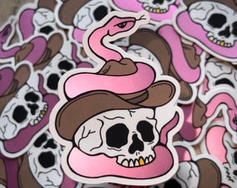 Pinker Schlangen und Totenkopf Sticker