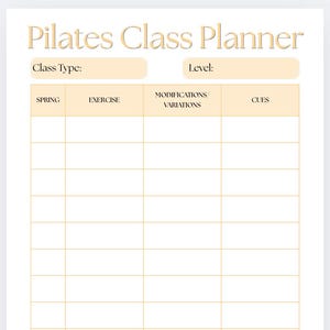 Printable Pilates Class Planner Template – Reformer | For Instructors | Editable PDF