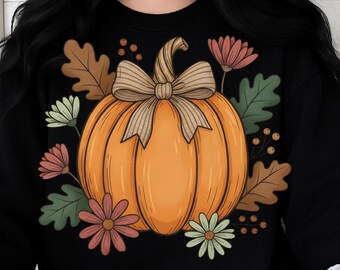 Floral Fall Pumpkin Png, Pumpkin Spice Sublimation, Boho Pumpkin Coquette Png, Vintage Autumn Shirt Design, Retro Halloween Flowers Png