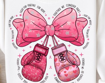 Preppy Pink Bow Boxing Gloves Png, Coquette Breast Cancer Awareness Png, Pink Ribbon Png, Together We Fight Png, In October We Wear Pink Png