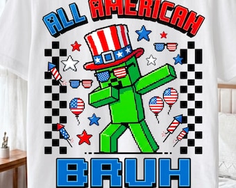 All American BRUH PNG, Pixelated Game Inspired 4th of July PNG, 4th of July 2026 Digital Download, 4th of July Kid Design (Digital Download)