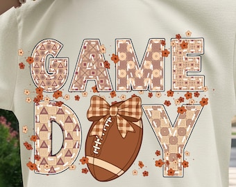 Preppy Football Coquette Game Day Png, Retro Fall Floral Leopard Game Day Png, Girly Football Bow Shirt Png, Touchdown Season Sublimation