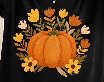 Floral Fall Pumpkin Png, Retro Halloween Flowers Png, Pumpkin Spice Sublimation, Boho Pumpkin Coquette Png, Vintage Autumn Shirt Design