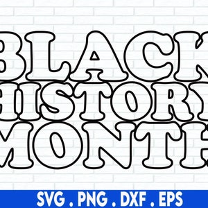 May include: Black History Month text in a bold, outlined font. The text is in all caps and is centered on a white brick background.