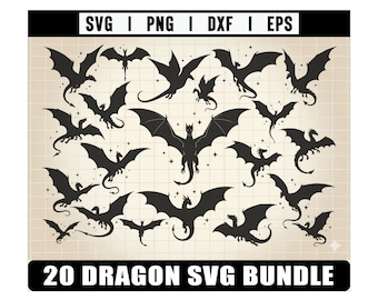 Dragon Svg Bundle, Medieval svg, Fire Dragon Svg, Witchcraft SVG, Fantasy Dragon Svg, Dragon Silhouette, Flying Dragon Svg
