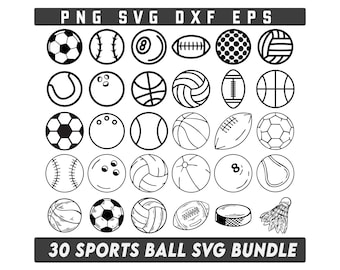 Paquete de SVG de pelotas deportivas: Baloncesto, Tenis, Boliche, Billar, Fútbol, Voleibol, Béisbol y Golf.