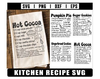 Recipe Cutting Board Svg Bundle, Gingerbread Cookie Recipe SVG, hot cocoa svg, Chocolate Chip Cookie Recipe SVG, Gingerbread cookie svg