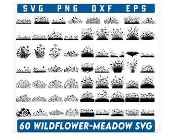 May include: A set of 60 black and white vector illustrations of wildflowers and meadow grasses. The illustrations are perfect for use in digital design projects, such as website graphics, social media posts, and printable art.