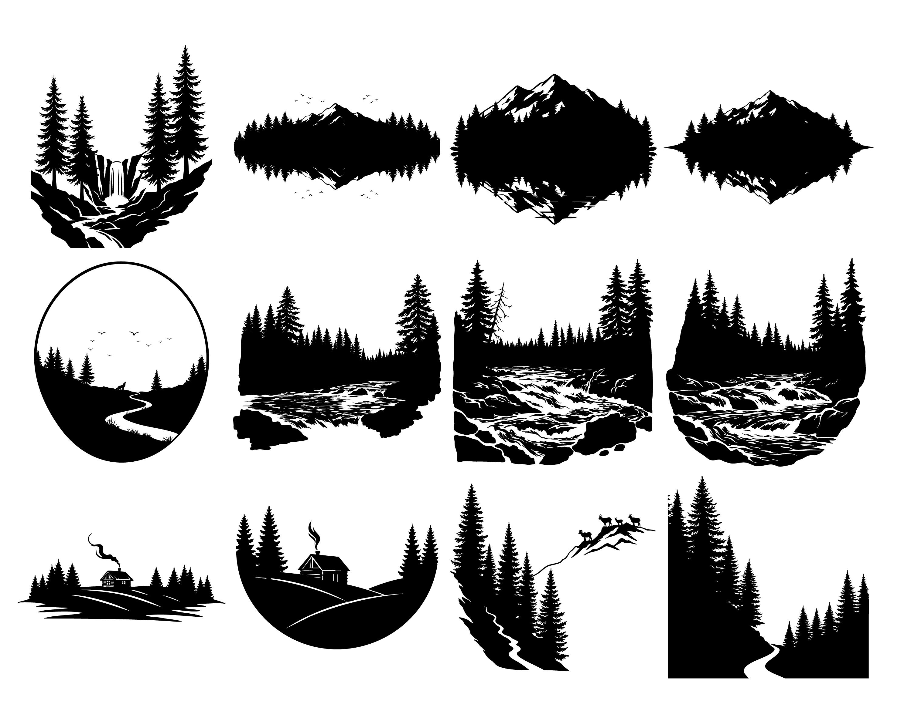Forest Scene SVG Bundle, Mountain Forest, Tree Line, Woodland Svg ...