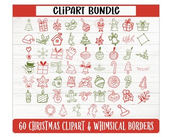 Hand Drawn Christmas bundle,  Whimsical Borders clipart, Holiday Party Clipart, Icons for Invitations, Whimsical Winter clipart