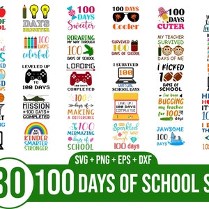 Pacchetto SVG 100 giorni di scuola, Buoni 100 giorni di scuola, 100 giorni più luminosi, Pacchetto svg, Pacchetto scuola svg, Maglietta della scuola SVG, Svg per l&#39;istruzione parentale
