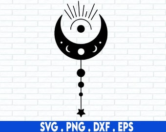 Sonne und Mond SVG, Boho Halbmond SVG, himmlische SVG, mystisch, Boho Shirt, Png, SVG-Dateien für Cricut, Sublimation Designs Downloads