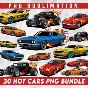 Hot Cars png Bundle, Toy Car PNG Clipart, Dinosaur and sports cars, Flame Car Clipart, Vehicle Graphics, Fun Cartoon Designs of Racing