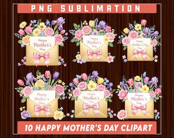 Happy Mother's day Clipart Bundle, Mothers Day Flower Clipart, Mother's day PNG Graphics, Mother's day sublimation, Spring Floral Clipart