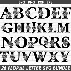 Letra Floral Svg, Letra Monograma A-Z, Alfabeto Floral Svg, Flor Alfabeto para casamento, Moldura Monograma Flor Svg
