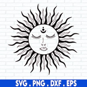 Boho Sun SVG, Celestial SVG, Mystical Shirt SVG, Moon, Bohemian Sun Face, Popular, Png, Svg Files For Cricut, Sublimation Designs Downloads