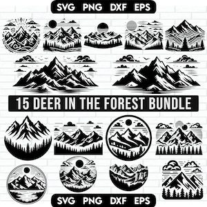 Mountains SVG bundle, Landscape Svg, Forest Svg, Adventure Svg, Outdoor Svg, Deer Svg, Nature Scene Svg, Forest Scene Svg
