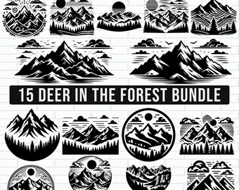 Mountains SVG bundle, Landscape Svg, Forest Svg, Adventure Svg, Outdoor Svg, Deer Svg, Nature Scene Svg, Forest Scene Svg
