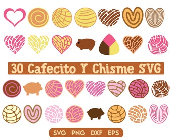 Cafecito Y Chisme SVG-paket, Concha SVG, Mexikanskt sött bröd SVG-paket, Pan Dulce Svg, sött bröd svg, concha hjärta svg, trending svg