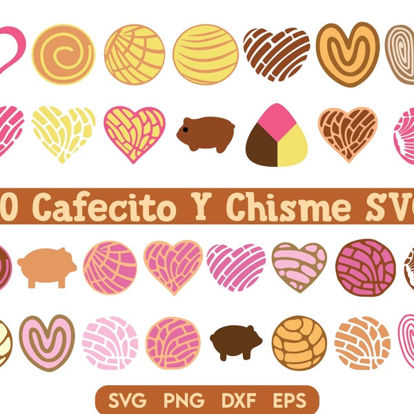 Cafecito Y Chisme SVG Bundle, Concha SVG, Mexican Sweet Bread SVG Bundle, Pan Dulce Svg, sweet bread svg, concha heart svg,  trending svg