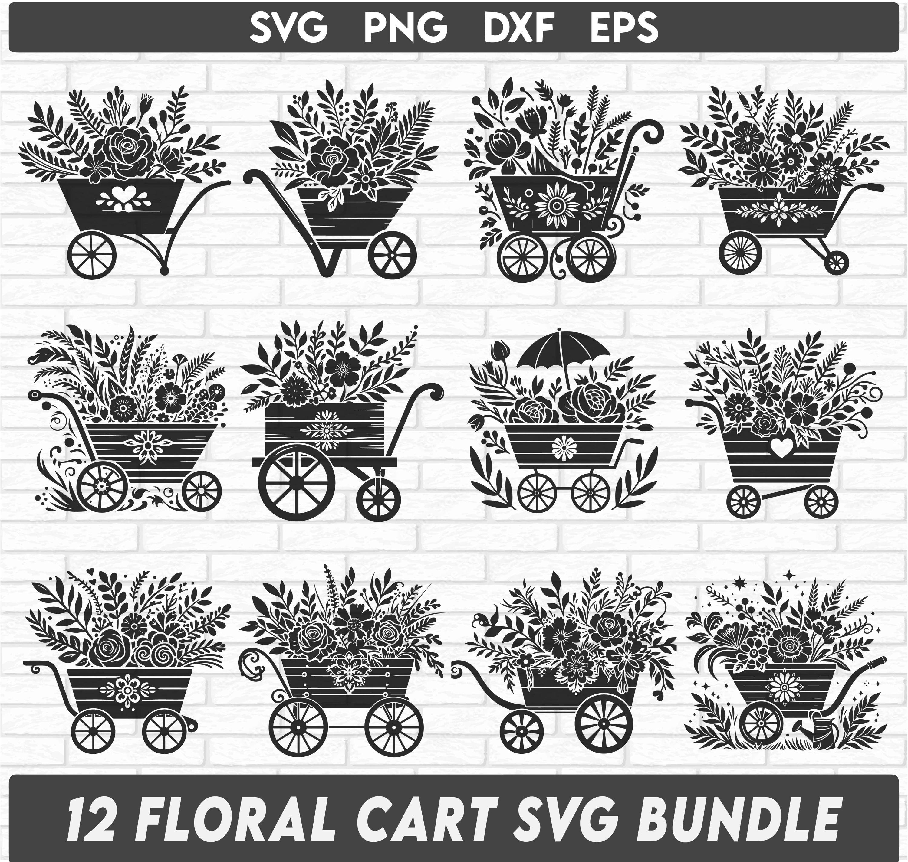 Floral Cart Svg, Flowers Clipart, Flowers Cut Files for Cricut